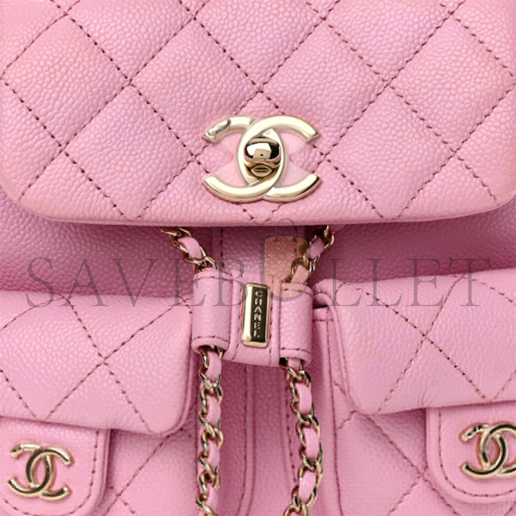Ch*el small quilted caviar duma pockets drawstring backpack as3787 (17.5*16.5*10cm)
